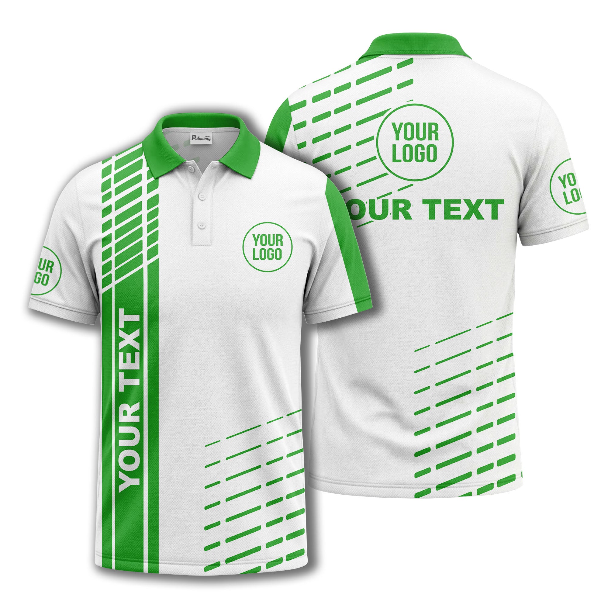 modern vertical stripe & dashed line graphic custom text logo polo shirt