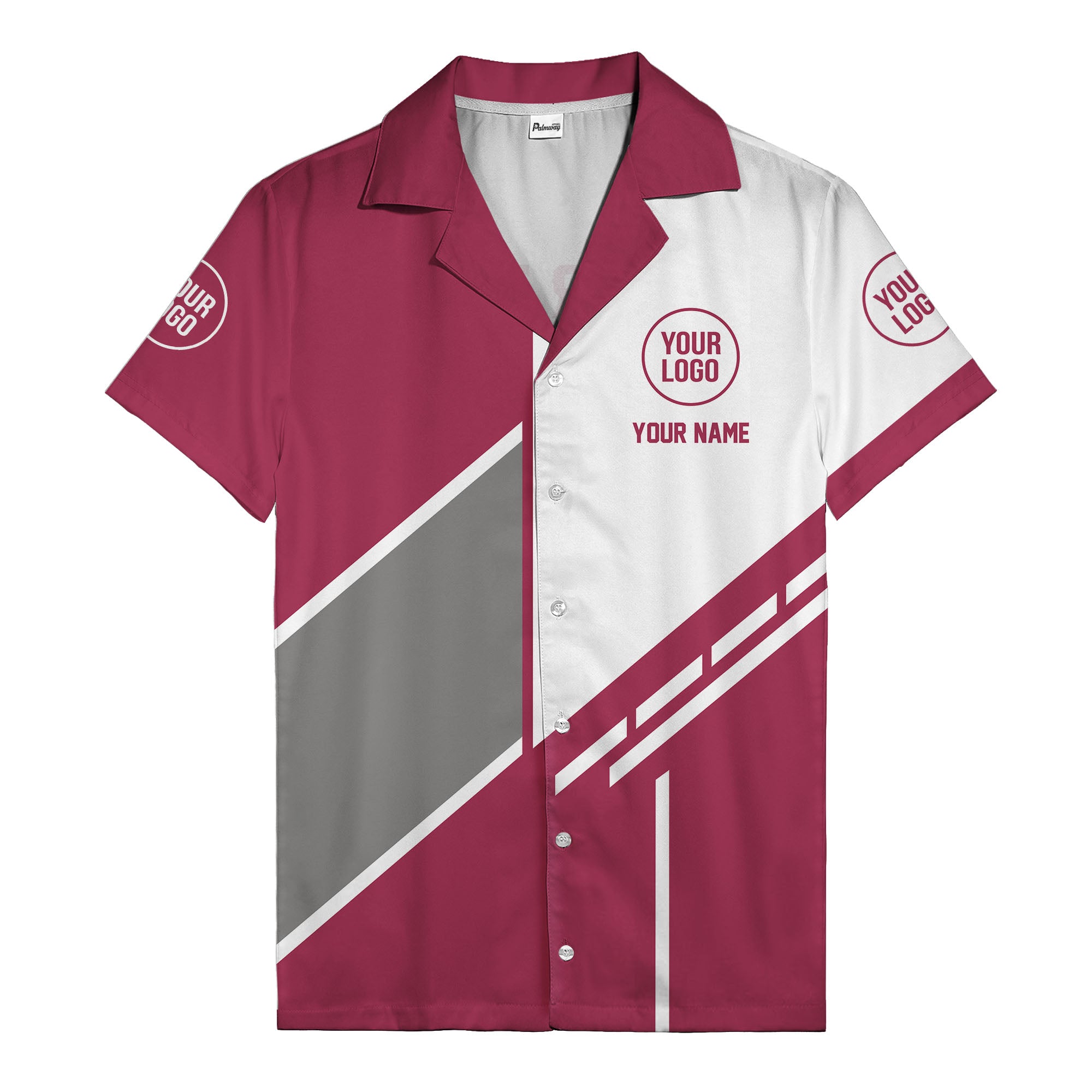 monochrome diagonal stripes & custom logo modern hawaiian shirt