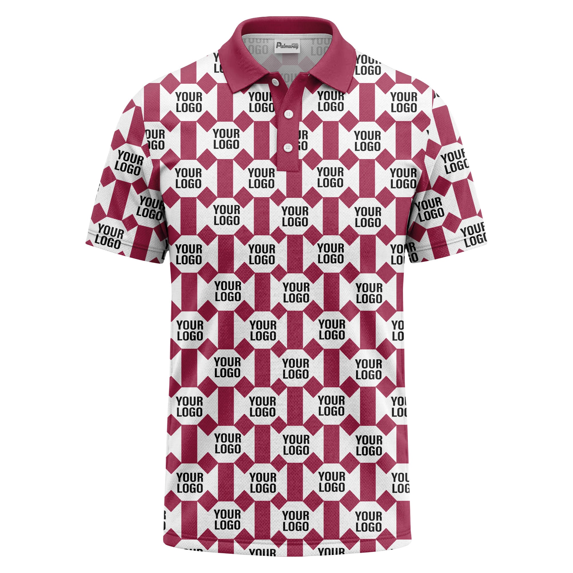 monochrome hexagon repeat custom logo geometric polo shirt for men