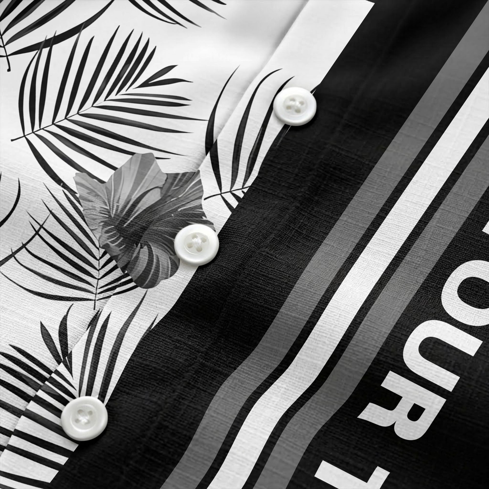 jet black monochrome tropical floral leaves hawaiian shirt for men