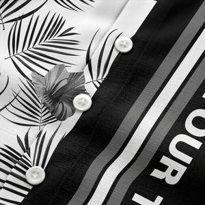jet black monochrome tropical floral leaves hawaiian shirt for men