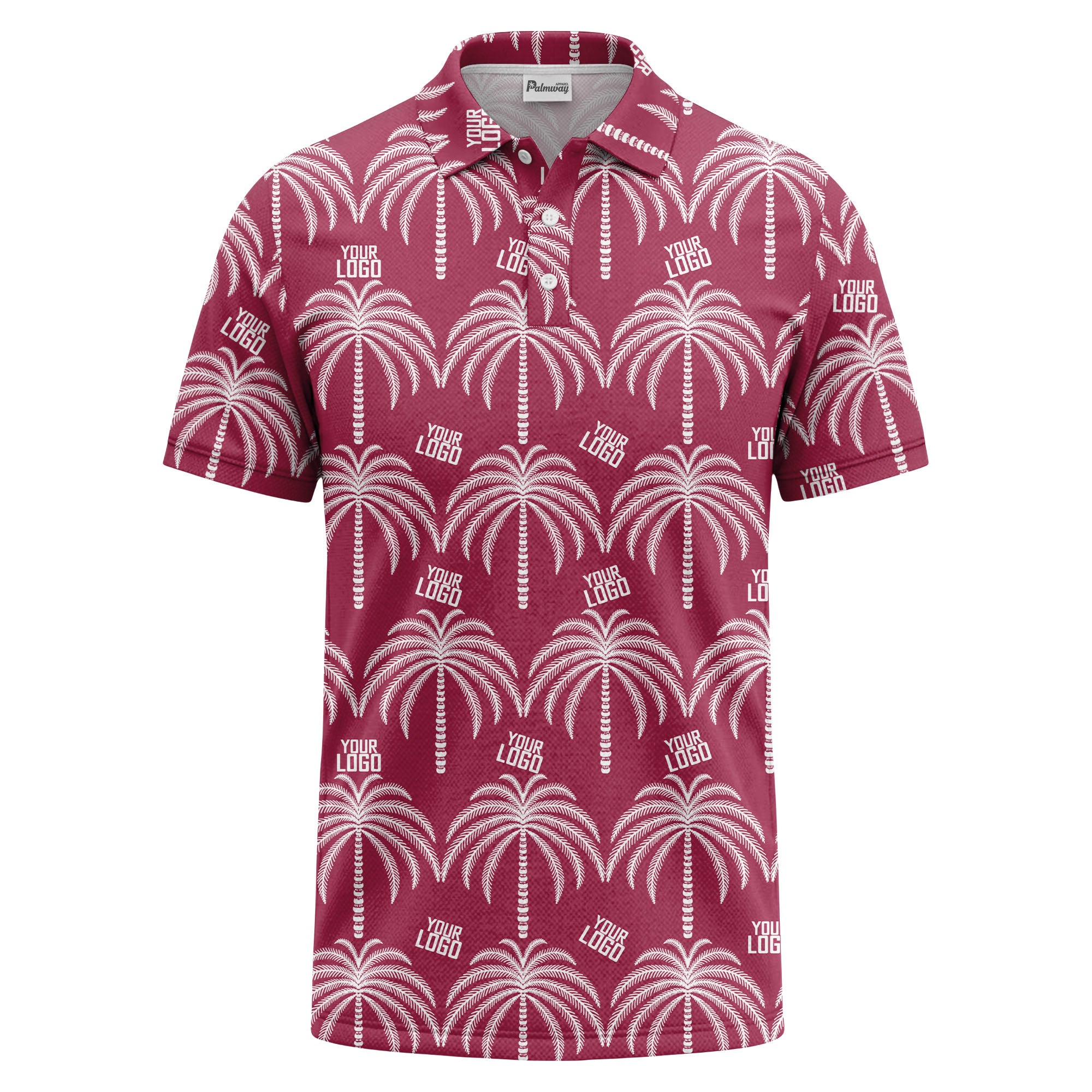 monochrome palm tree logo repeat hawaiian graphic polo shirt