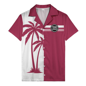 monochrome palm tree silhouette & stripe hawaiian shirt for men