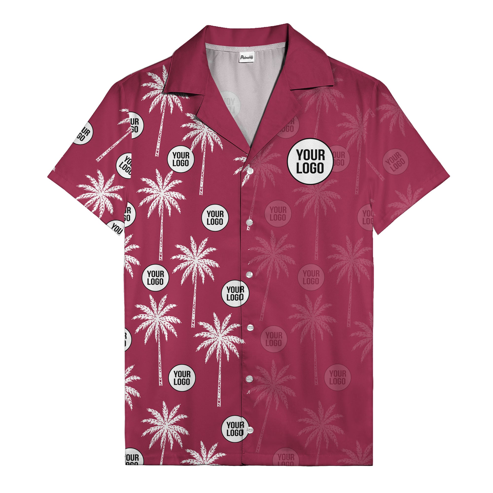 monochrome palm trees & custom logo repeat hawaiian shirt