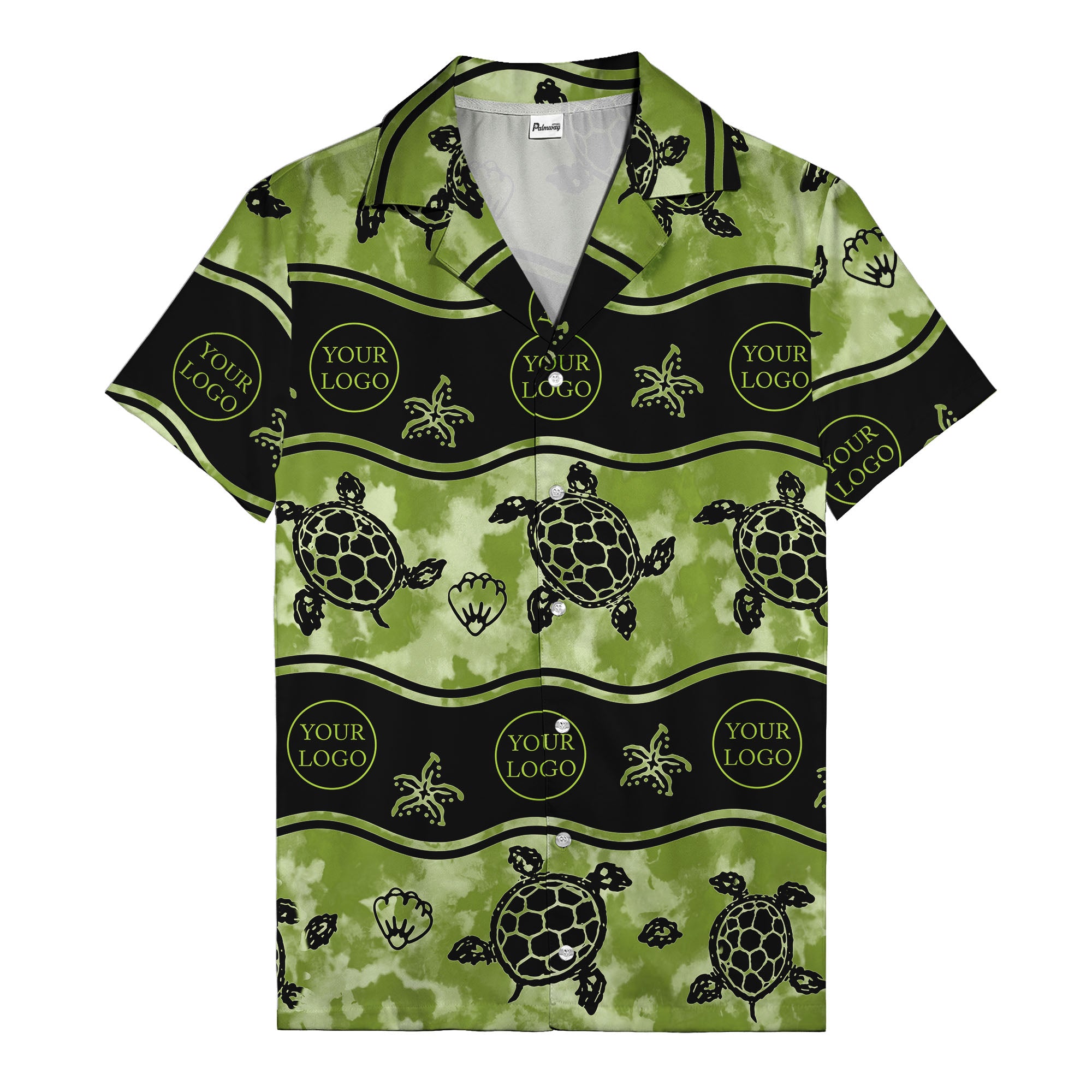 monochrome sea turtles & starfish repeat pattern hawaiian shirt for men