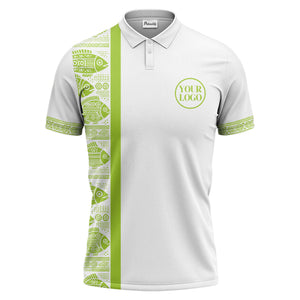 monochrome tribal fish & geometric borders patterned polo shirt for men