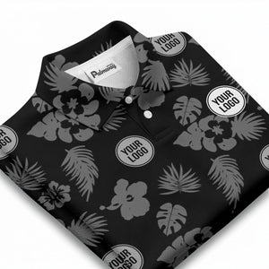 illustrated monochrome tropical flowers and leaves polo shirt for men