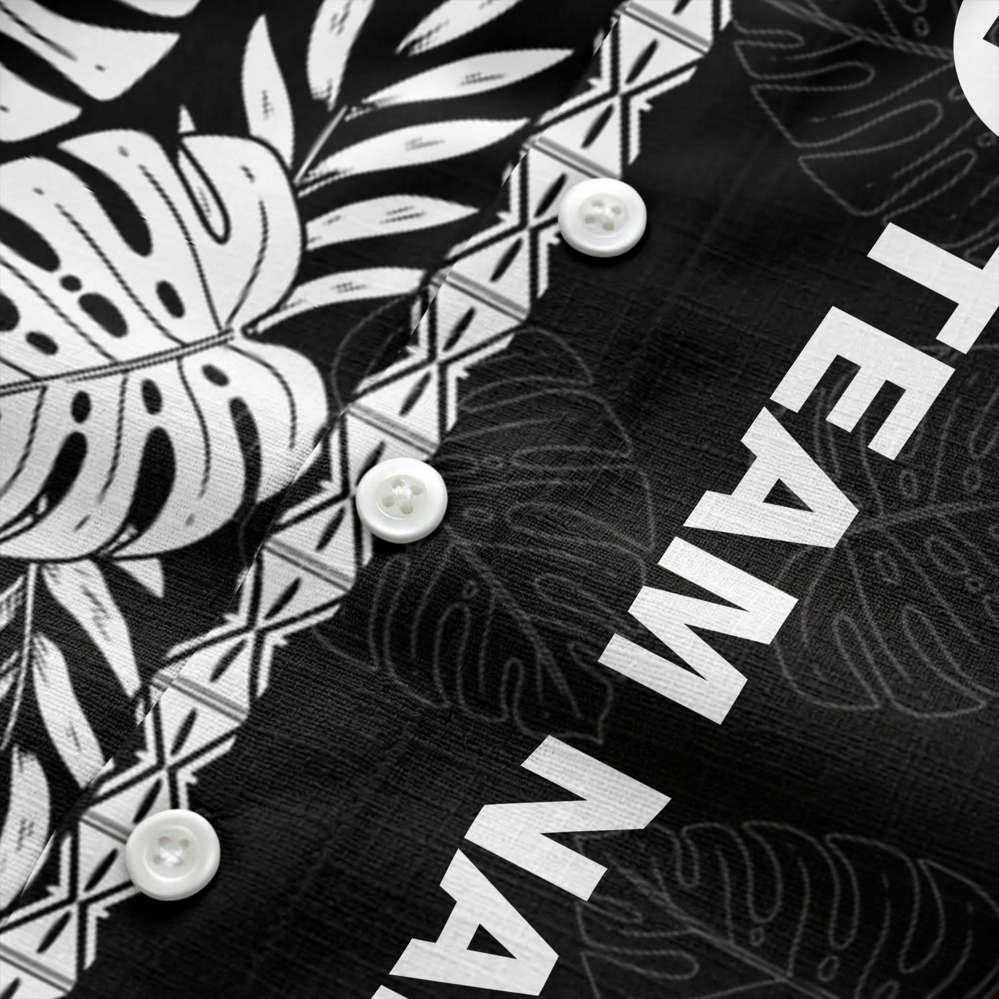 monstera leaf repeat black white graphic hawaiian shirt for men