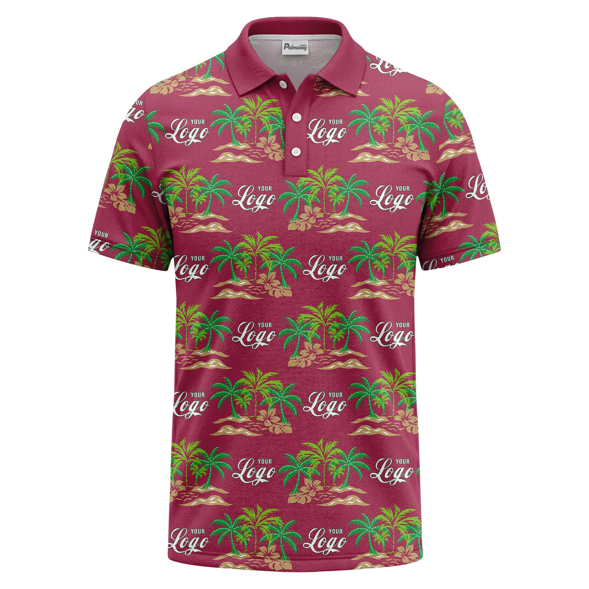 palm trees island scene repeat graphic polo shirt for men