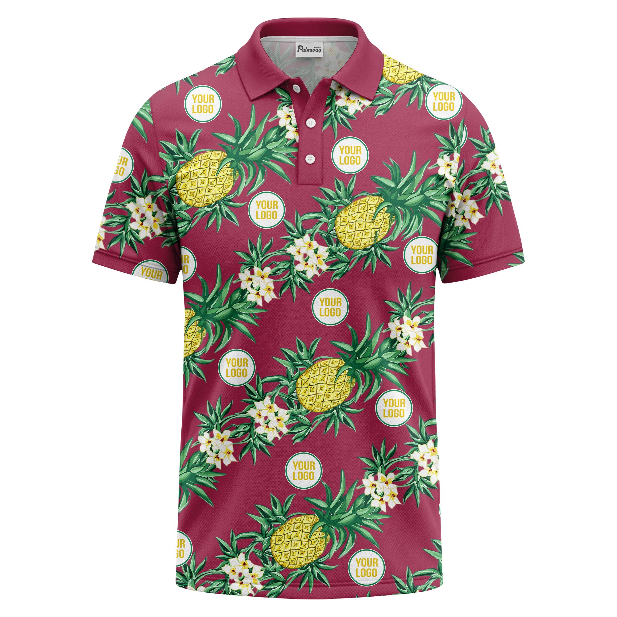 pineapple plumeria repeat pattern black polo shirt for men