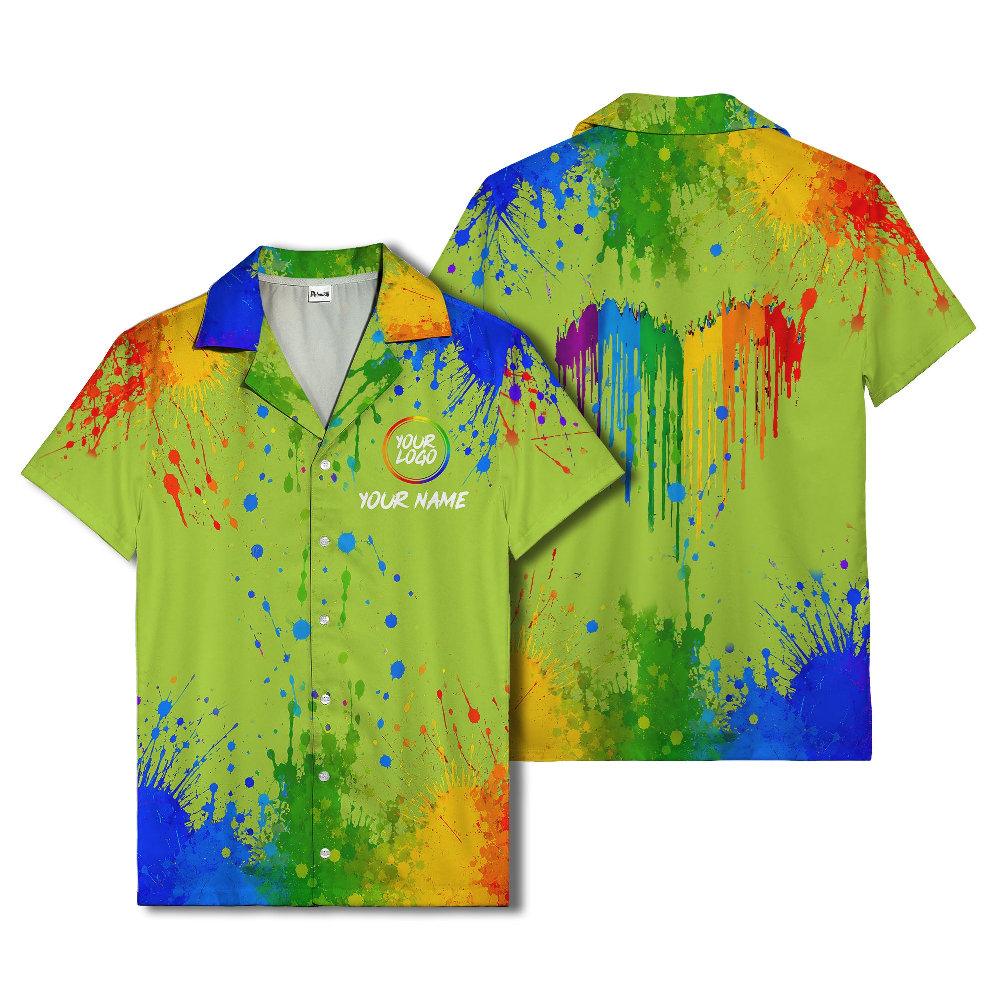 rainbow paint splatter abstract art hawaiian shirt with customizable name