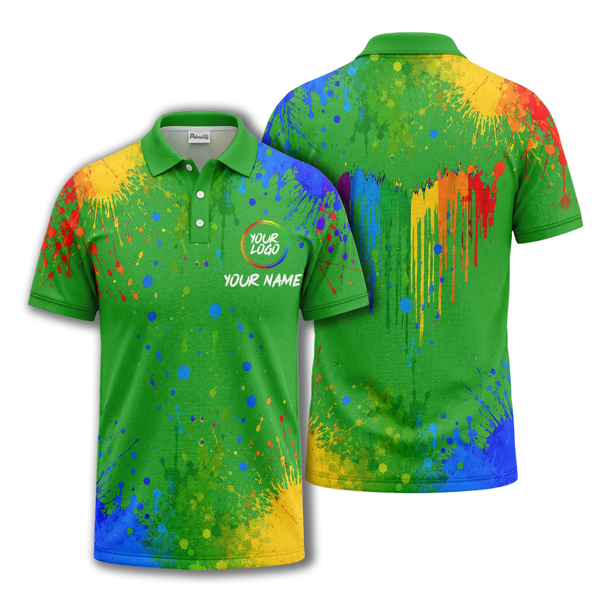rainbow paint splatter custom logo personalized polo shirt