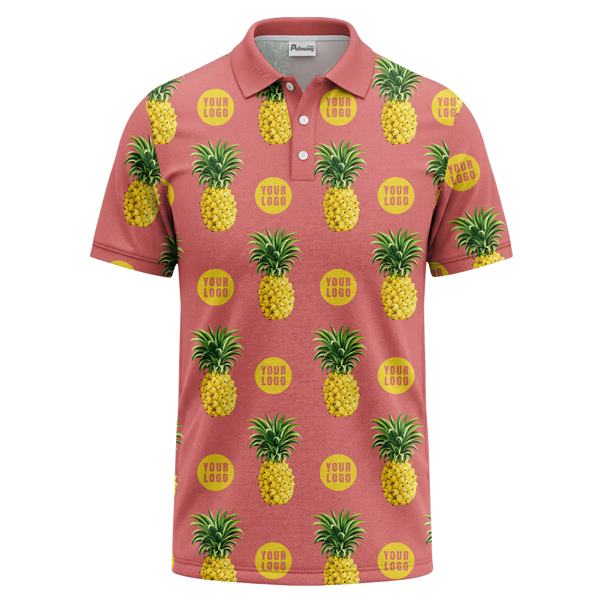 realistic pineapple repeat & custom logo black polo shirt