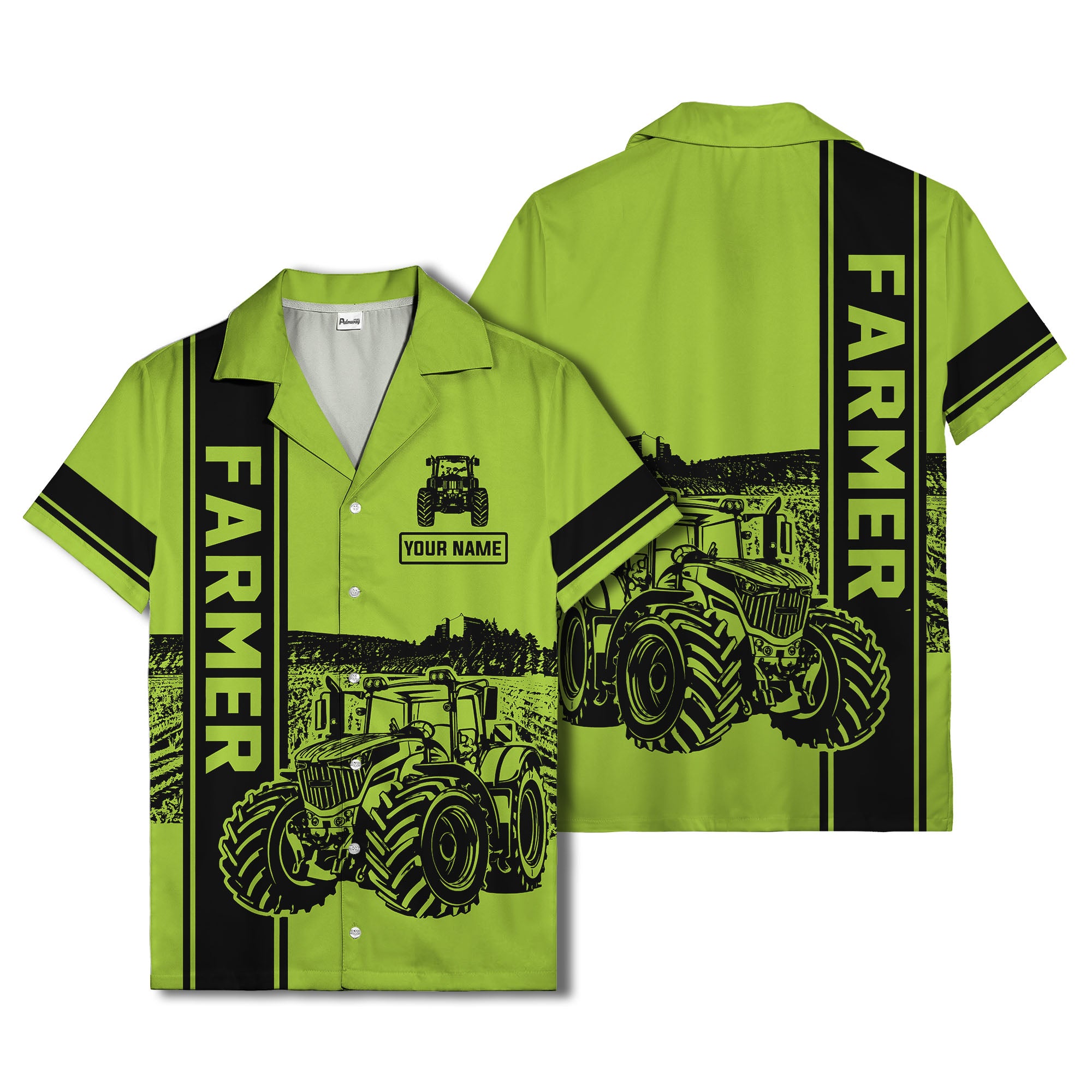 realistic tractor farm landscape farmer hawaiian shirt