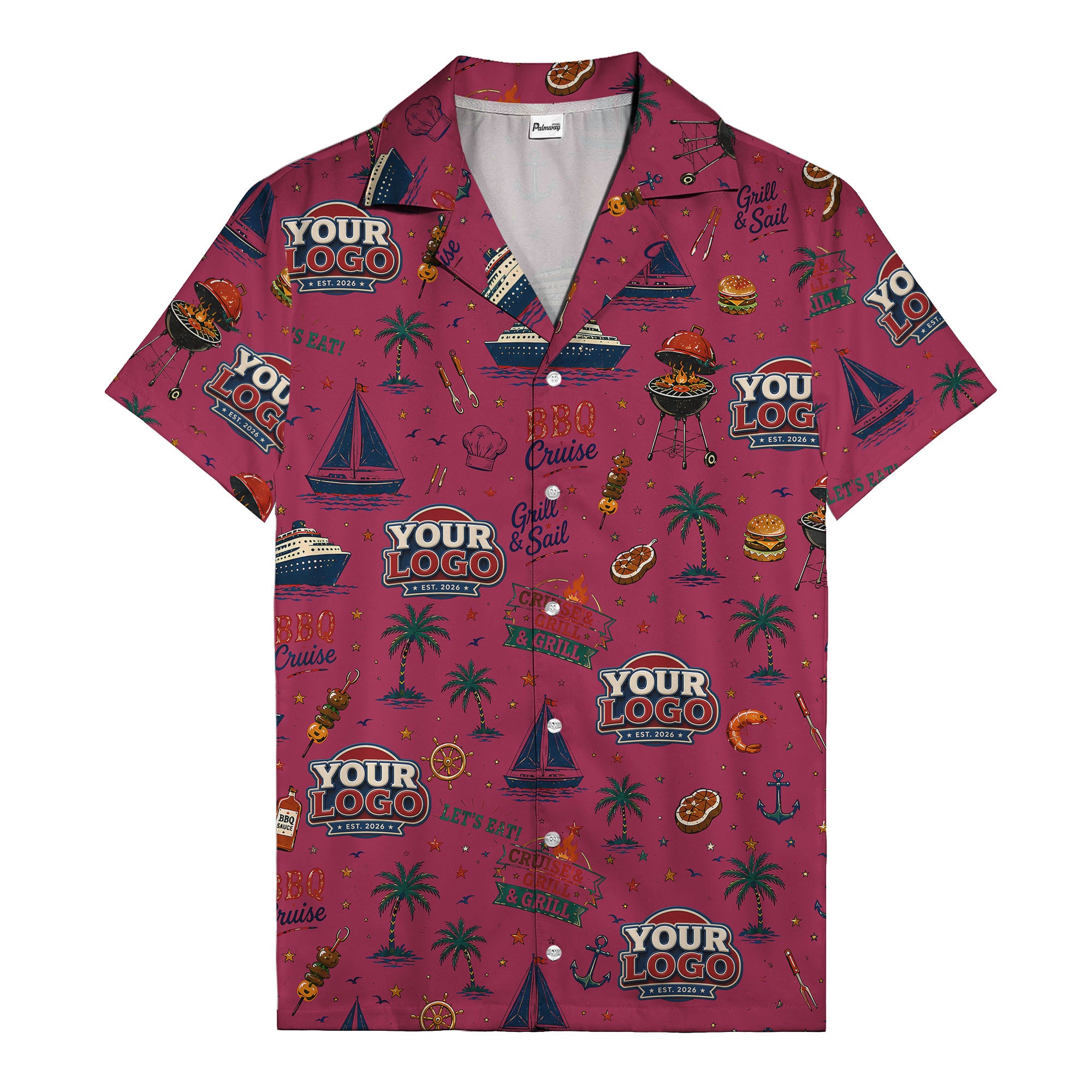 sailboats anchors ship wheels hamburger shrimp steak grill tools hawaiian shirt for men