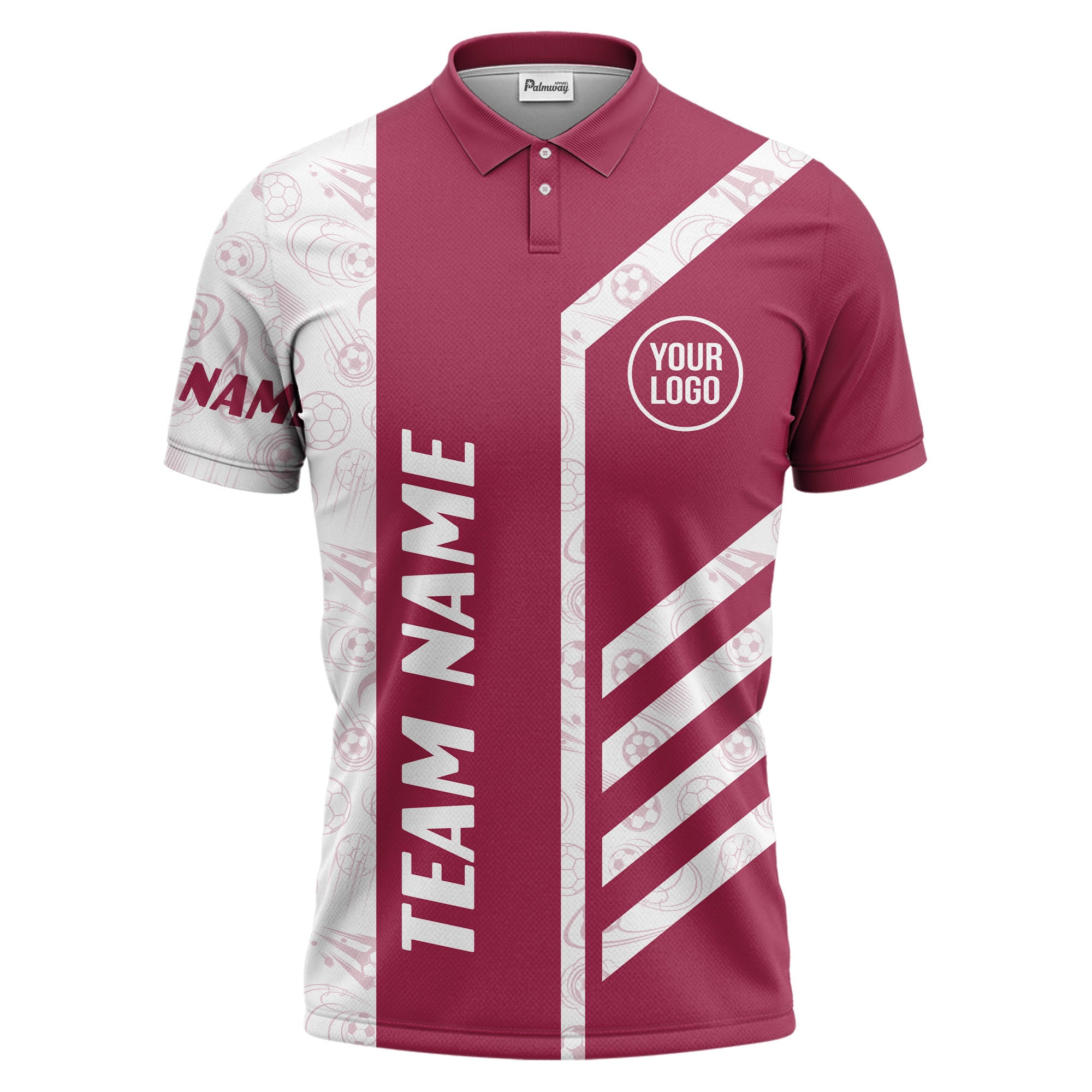 soccer balls diagonal stripes custom logo sporty polo shirt