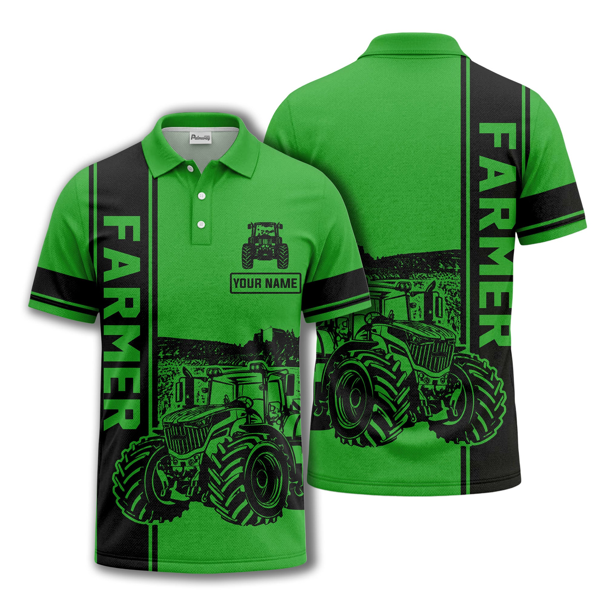 tractor farm scene graphic illustration polo shirt for men
