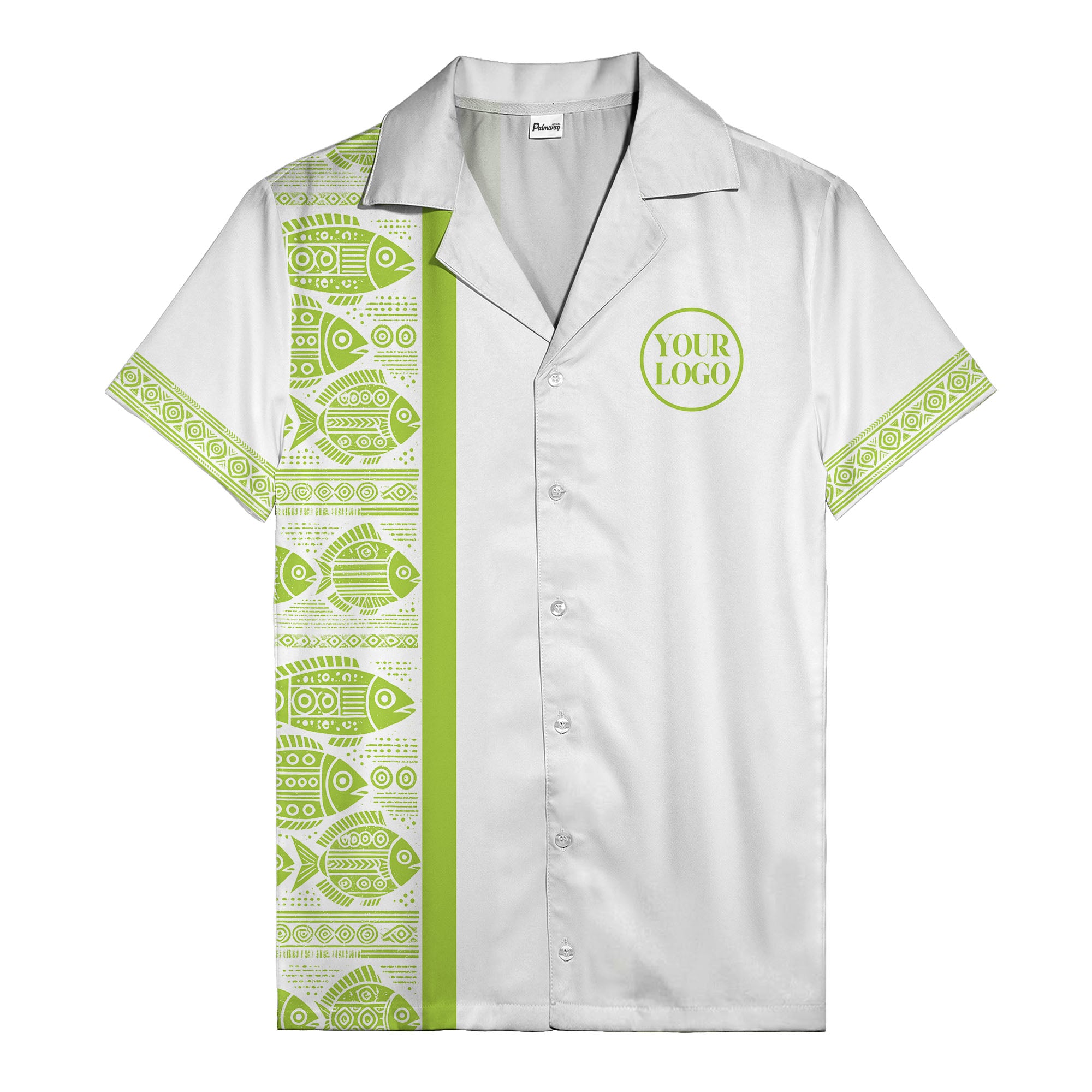 tribal fish & geometric border black white hawaiian shirt for men