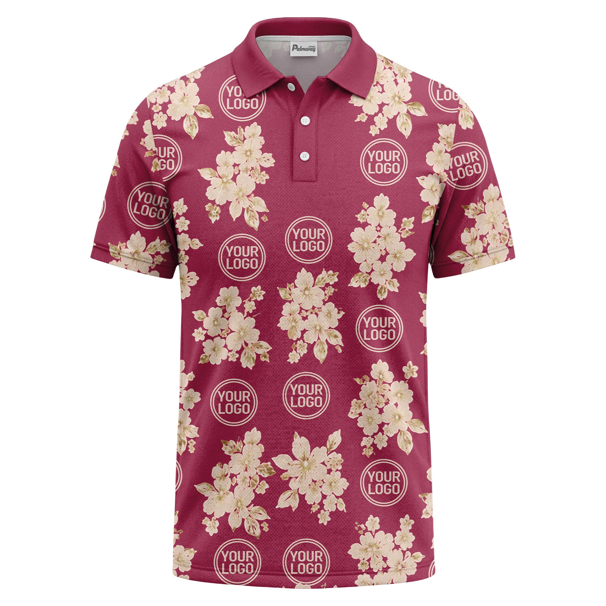 watercolor cherry blossom custom logo repeat polo shirt in black