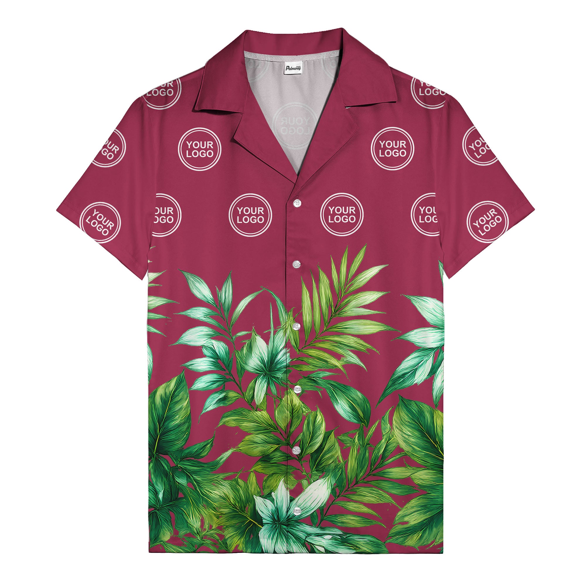 watercolor palm fronds & monogram logo repeat hawaiian shirt