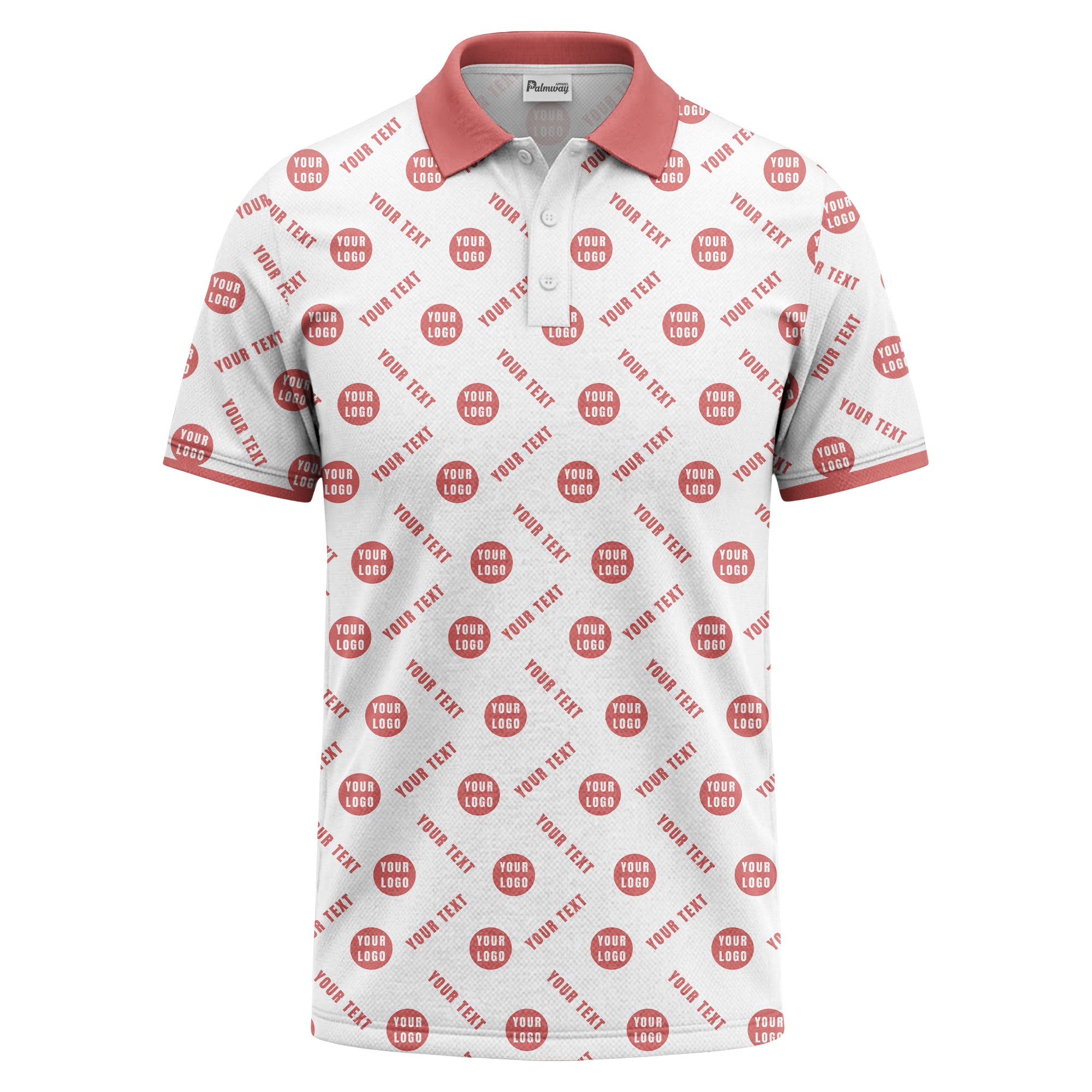 your name & logo repeat pattern all over print custom polo shirt