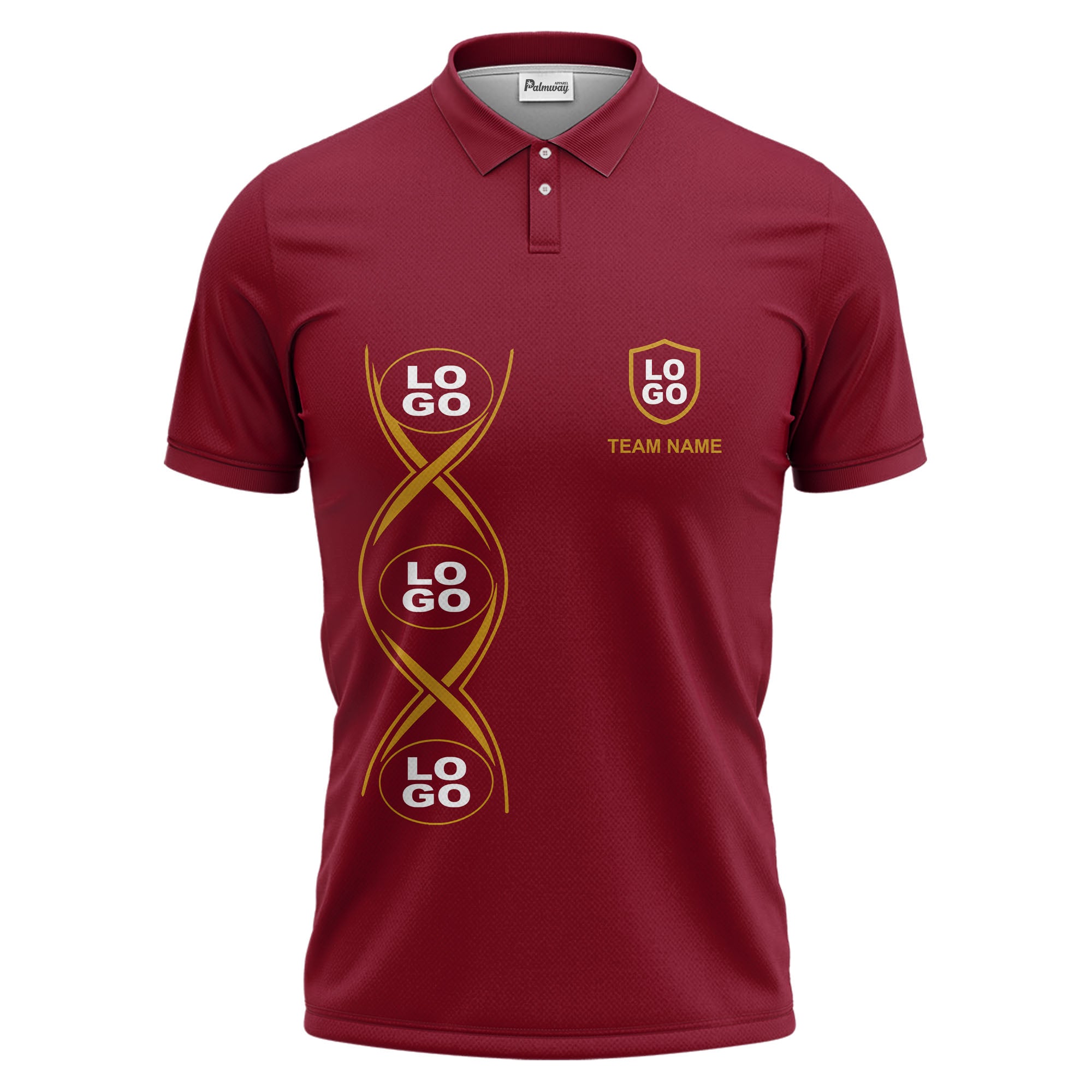 black gold infinity spiral shield team name graphic polo shirt for men