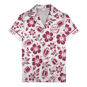 black hibiscus flowers & football silhouettes hawaiian shirt for men