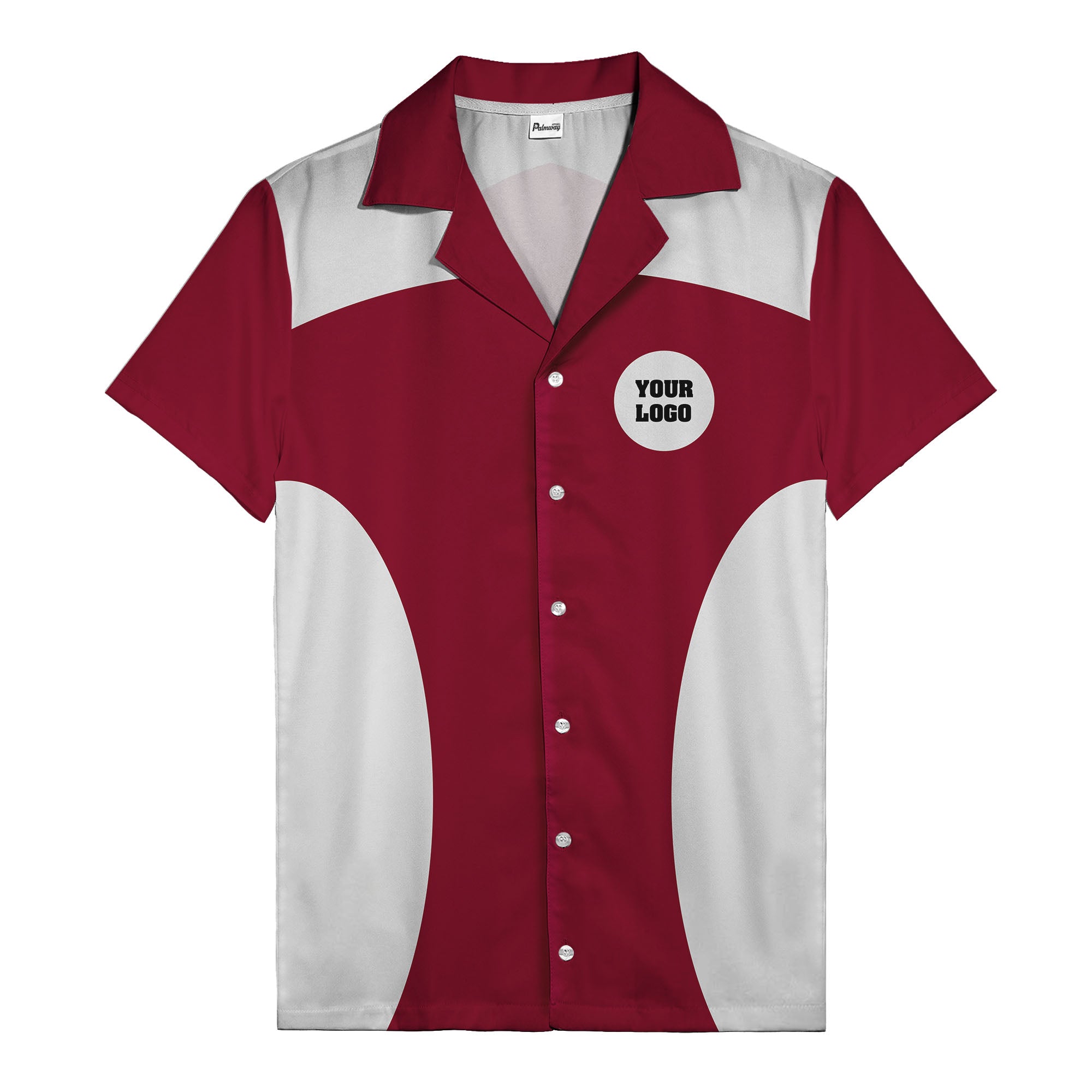 black silver geometric bowling hawaiian shirt with custom logo patch