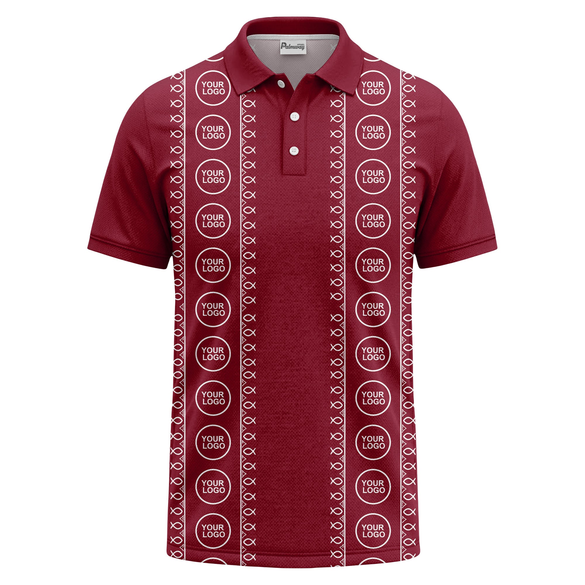 black white fish symbol repeat pattern golf polo shirt