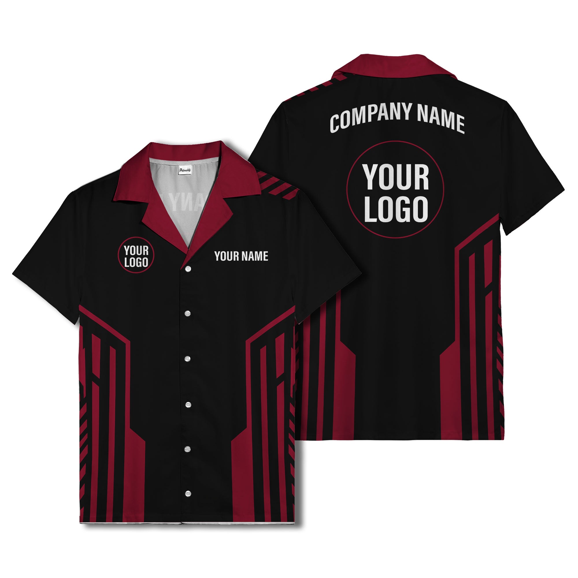 black white geometric stripe personalized logo circle hawaiian shirt