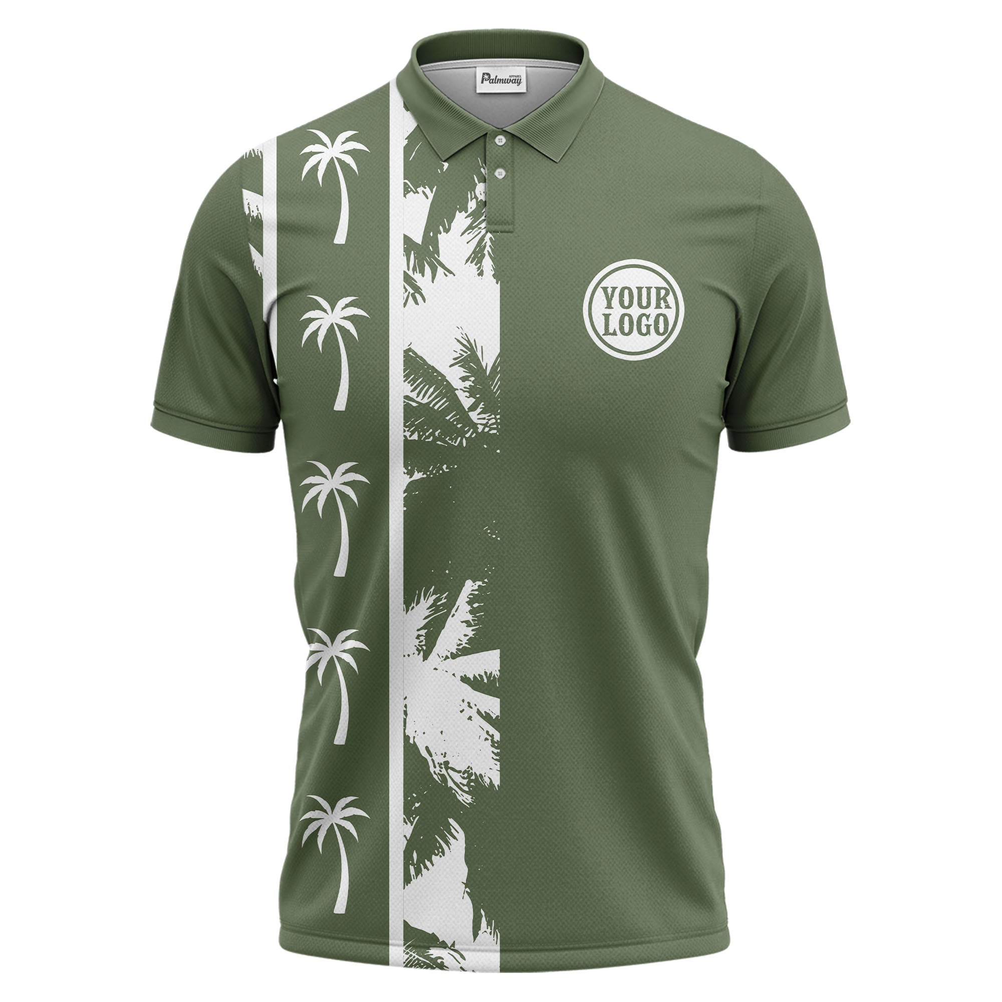 black white palm tree silhouette vertical stripe polo shirt for men