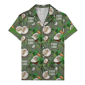 coconut palms & ice cubes on black beach photo hawaiian shirt for men