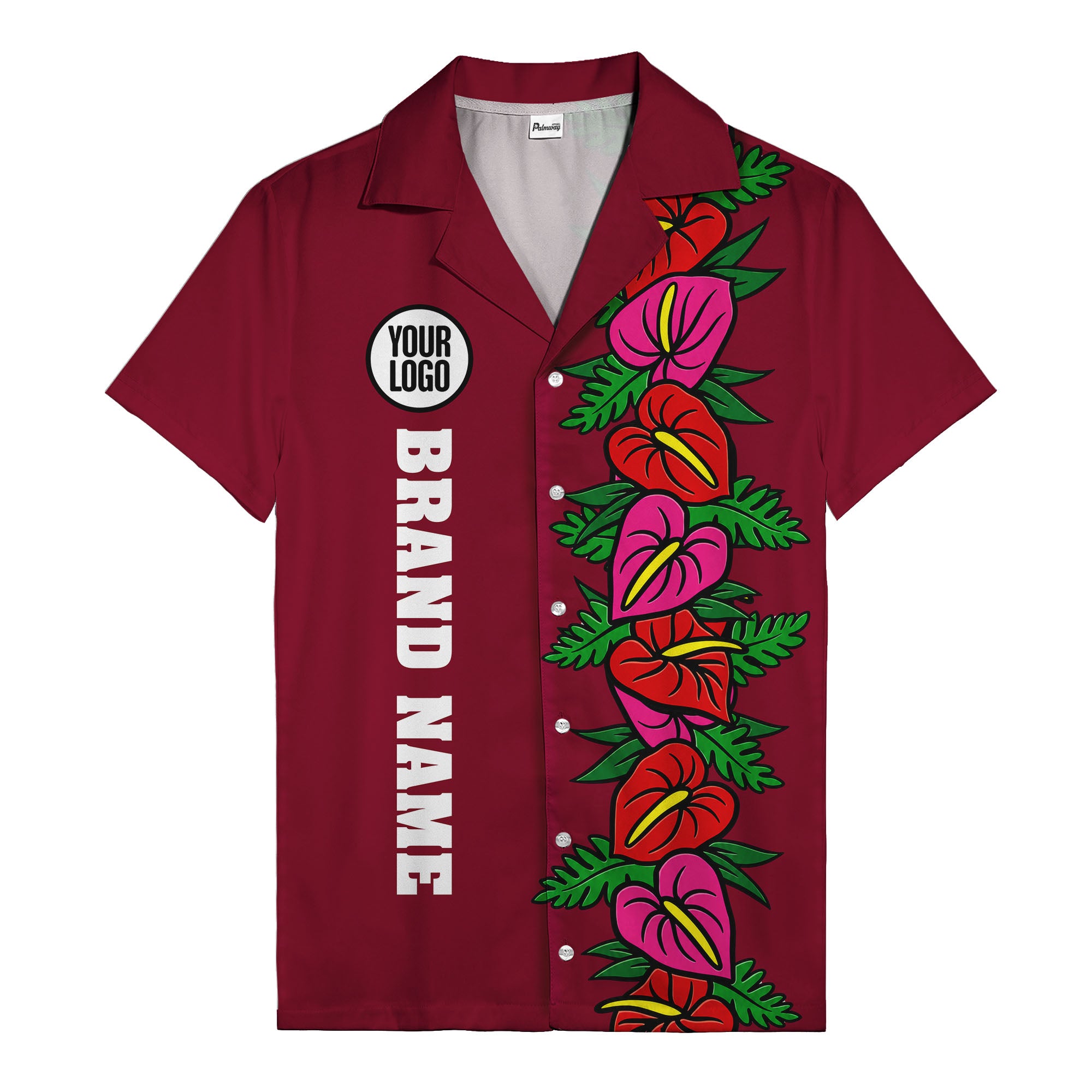 coral anthurium blooms & emerald leaf stripes hawaiian shirt for men