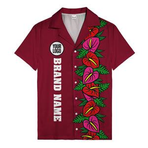 coral anthurium blooms & emerald leaf stripes hawaiian shirt for men