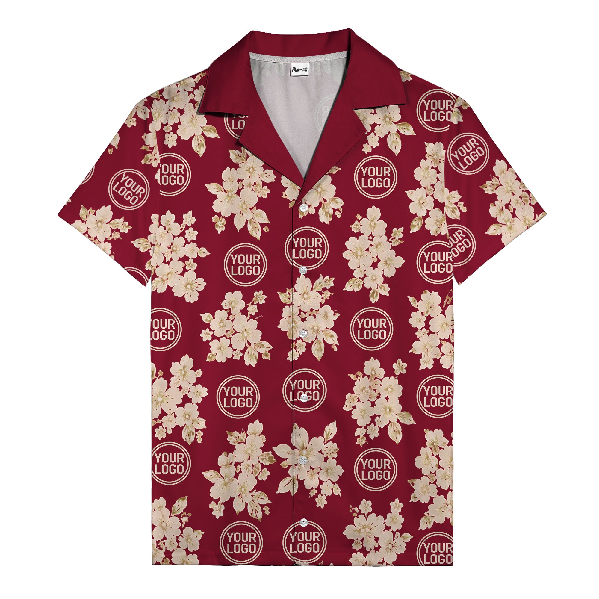 cream floral bouquets & gold circular logos watercolor hawaiian shirt