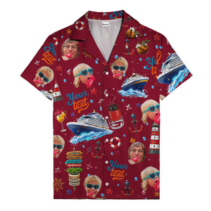 cruise ship faces & cocktail signs cartoon hawaiian shirt