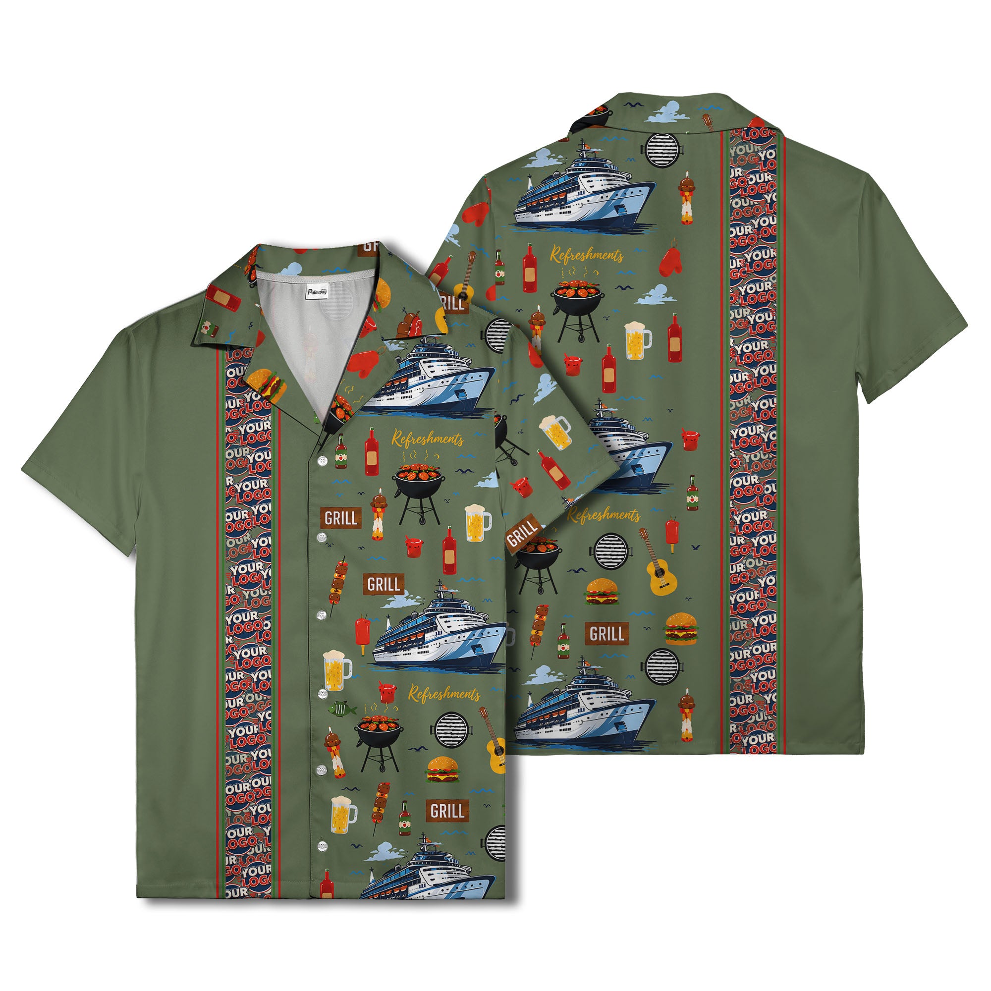 cruise ship grill & refreshments fun cartoon hawaiian shirt for men