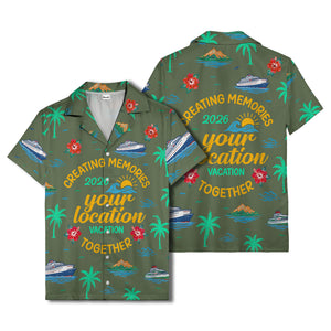 cruise ship & palm fronds watercolor vacation memories hawaiian shirt