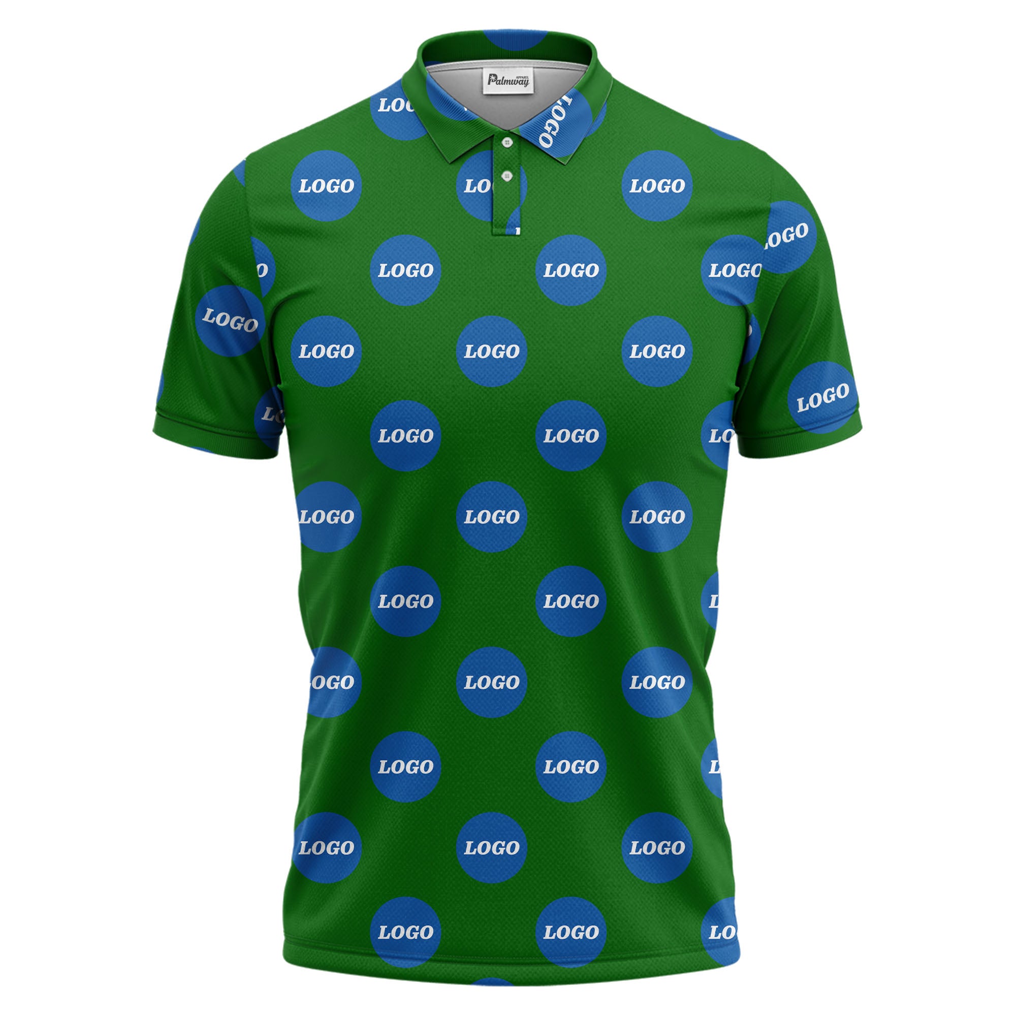 custom color logo polo shirt | bold branded repeating pattern