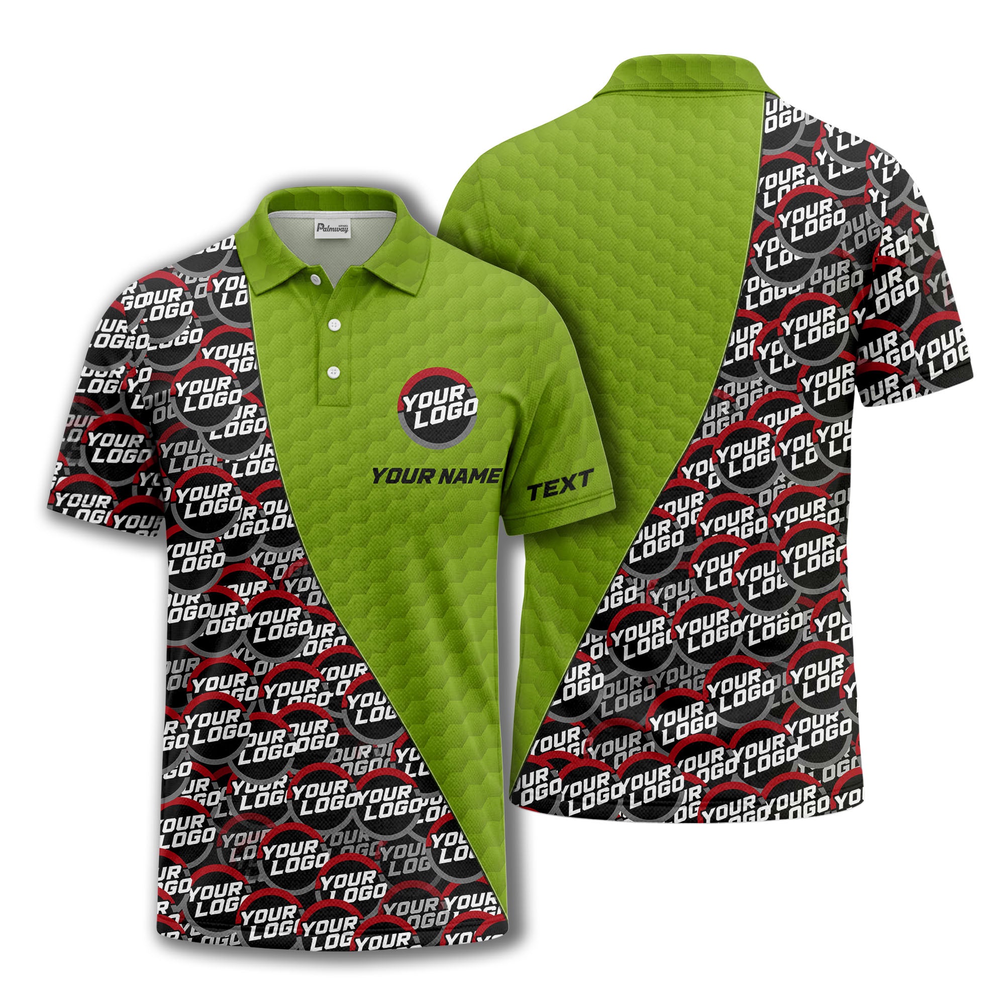 custom logo circles & hexagons grid polo shirt for men