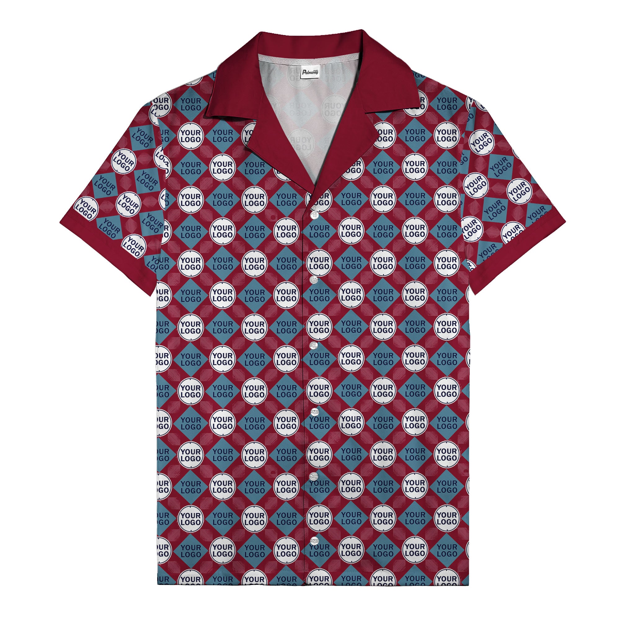 custom logo diamond grid pattern hawaiian shirt for men