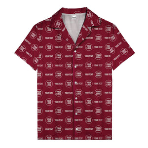 custom logo & text repeat pattern black hawaiian shirt for men