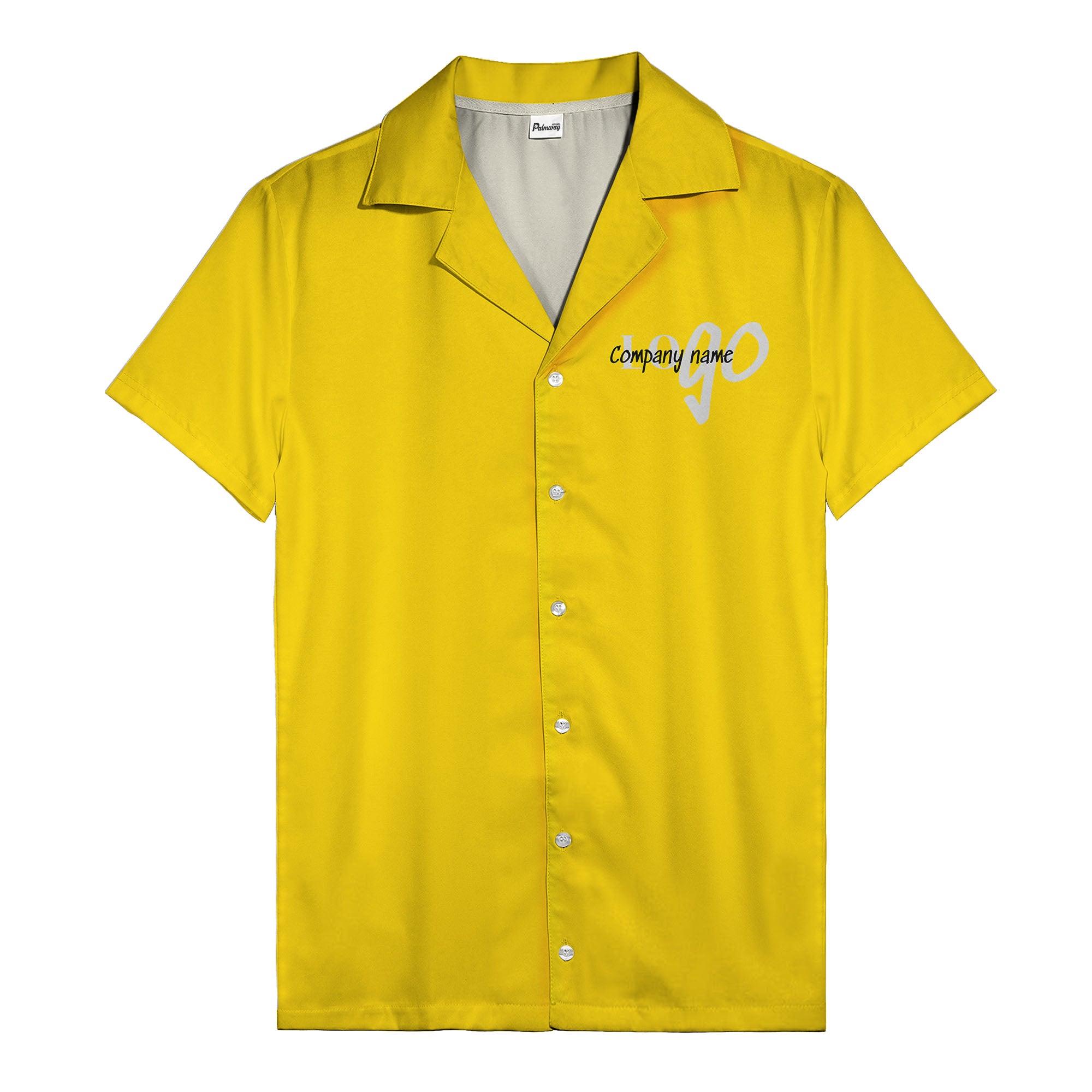 custom logo typography on solid black minimalist modern hawaiian shirt