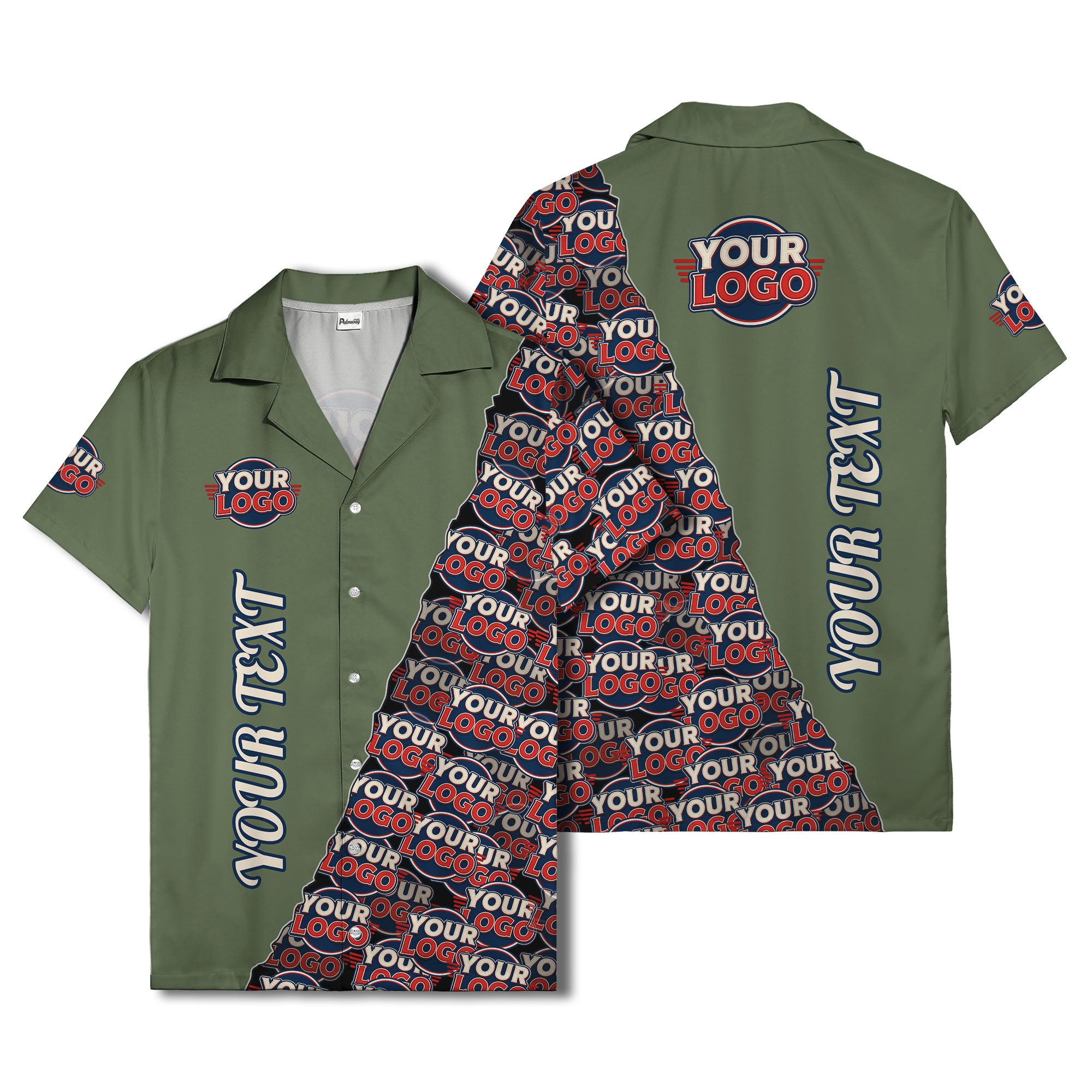 custom logo & vertical text repeat pattern hawaiian shirt