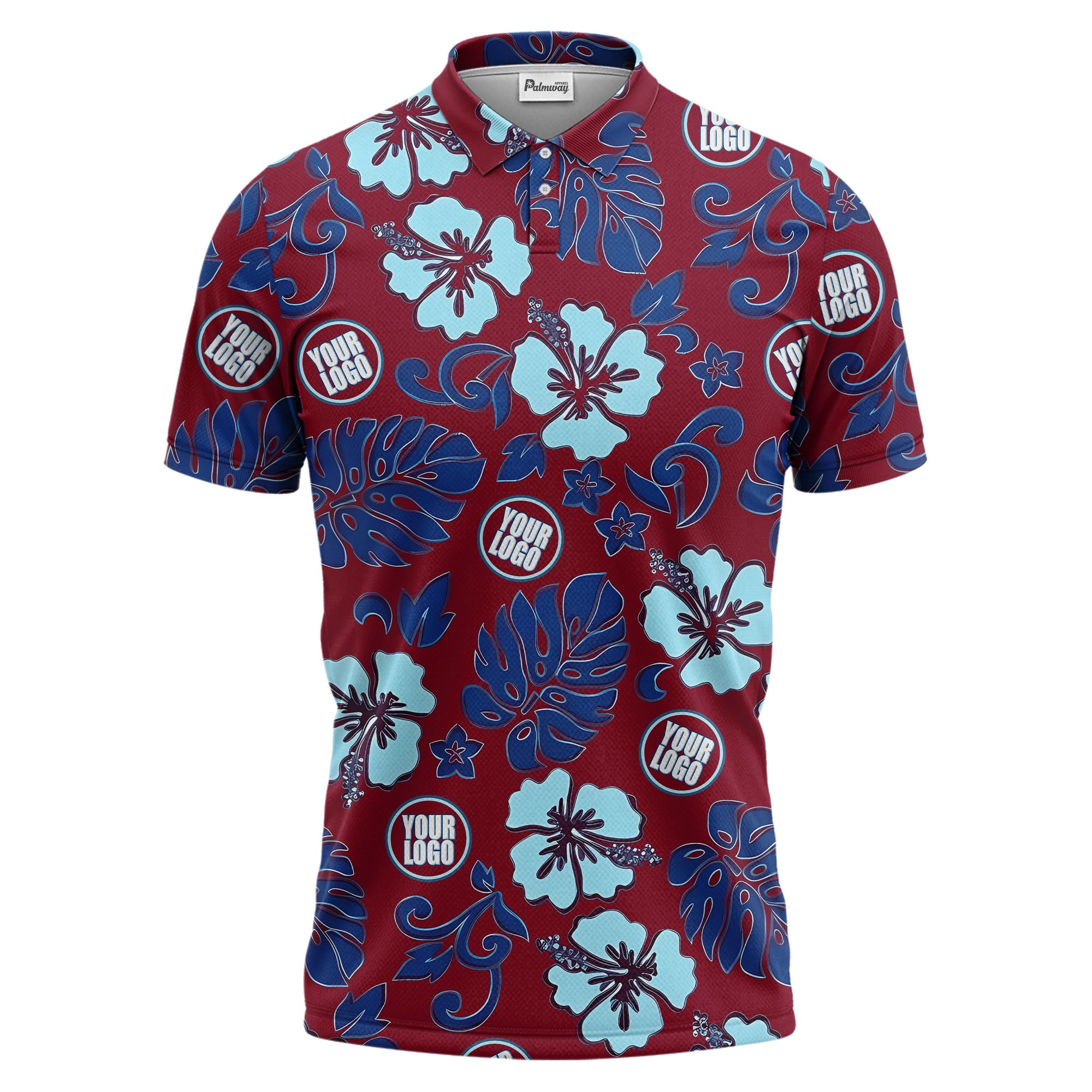 blue tropical floral polo hawaiian shirt