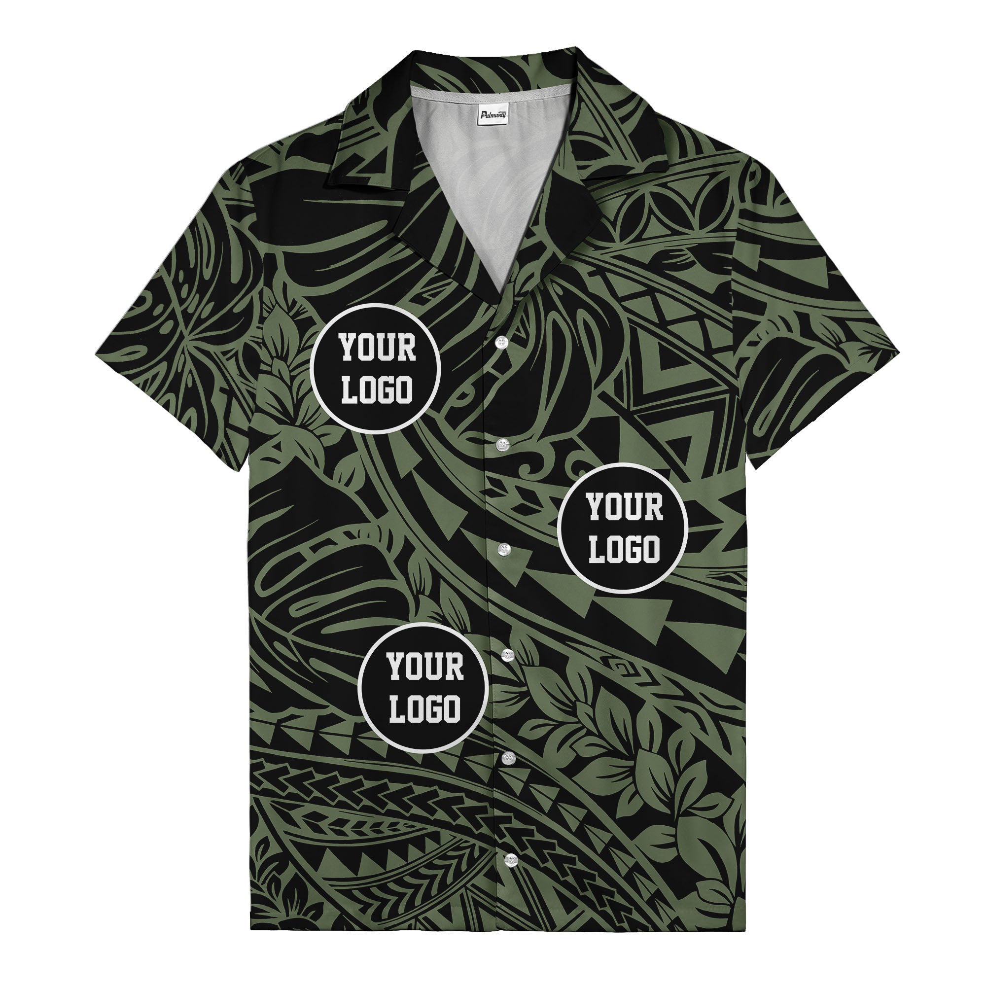 customizable logo circles pattern black hawaiian shirt for men