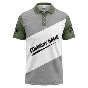 diagonal stripe monogram logo gray white black corporate polo shirt