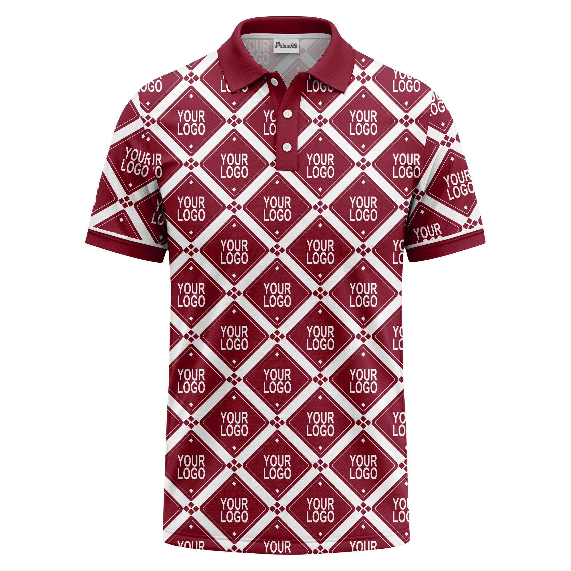 diamond grid logo repeat all over print polo shirt