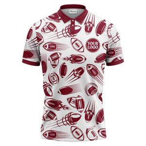 dynamic footballs & speed lines graphic black white sports polo shirt
