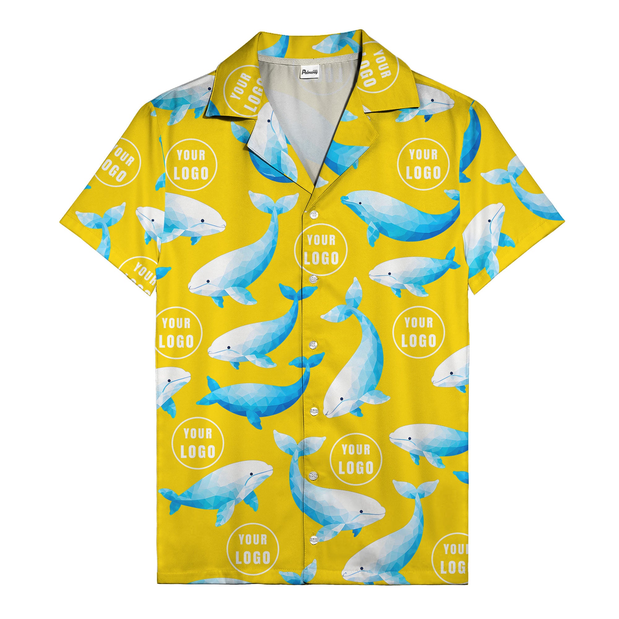 geometric beluga whales & custom logo circles hawaiian shirt for oceanic adventures